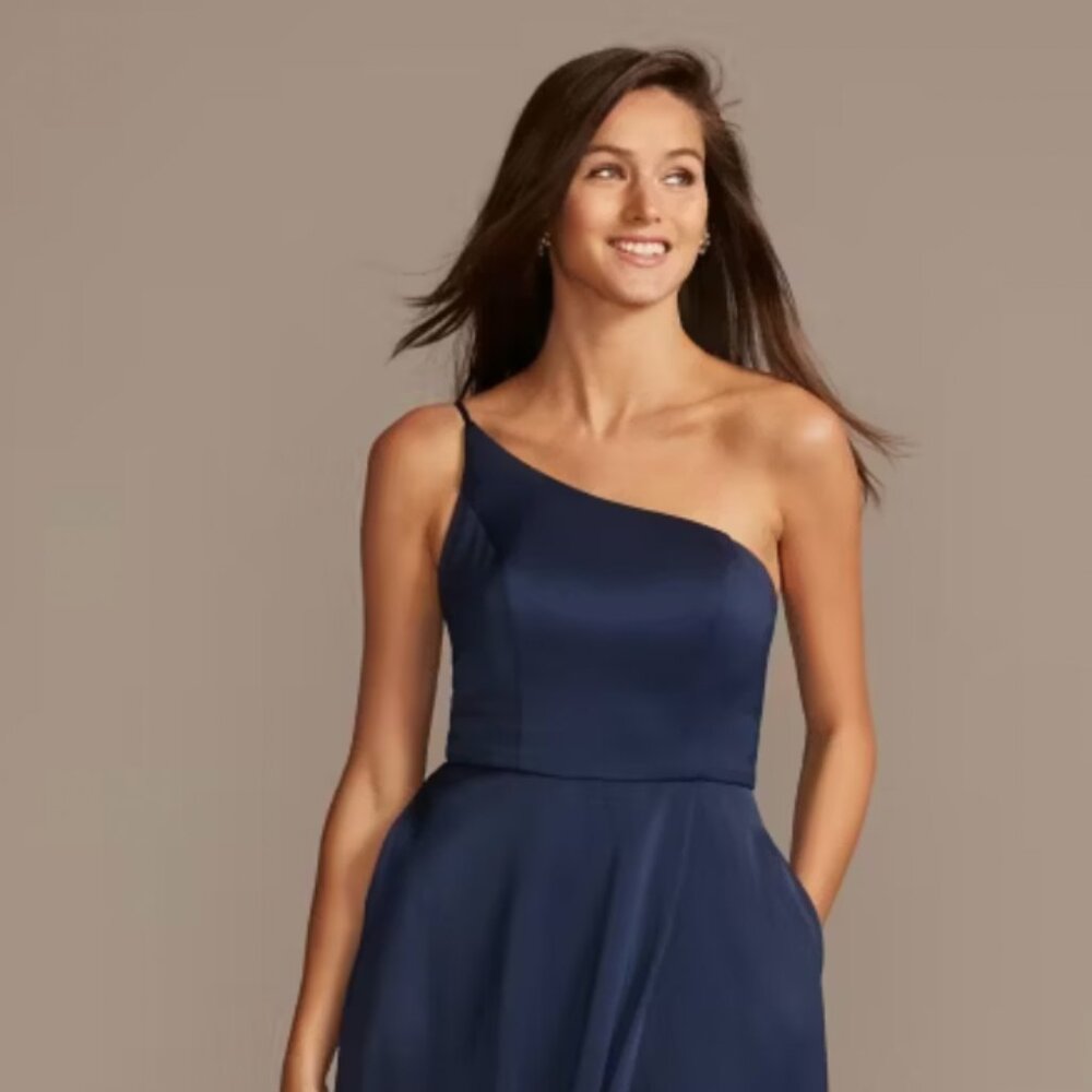 David's Bridal Crepe-Back Satin One-Shoulder Dress - Size 6